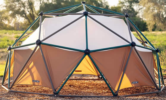 Lifetime Dome Climber With Canopy Assembled In Backyard