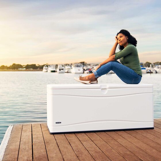 Lifetime 130 Gallon Marine Deck Box excellent durability and supports use as a bench