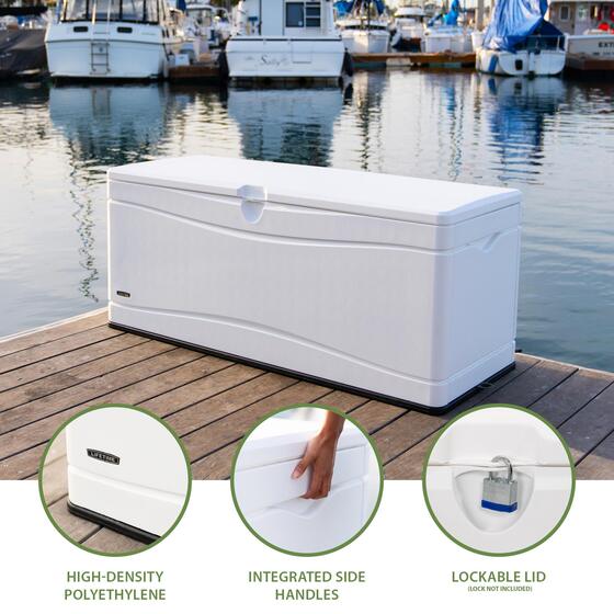 Lifetime 130 Gallon Marine Plastic Deck Storage Box with lockable lid