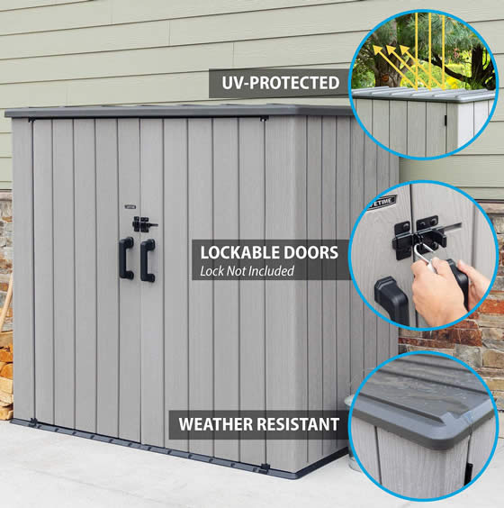 Lifetime Utility Shed 60331U - Weather Resistant and Pad Lockable Doors