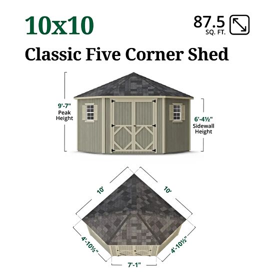 Little Cottage Co. 10x10 Classic Five Corner Shed Measurements
