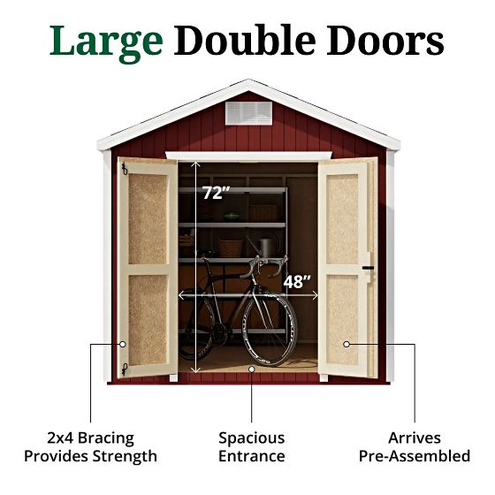 Features double doors for convenient entry and easy access to your storage items