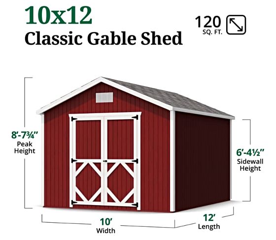 Little Cottage Co. 10x12 Classic Gable Shed Measurements