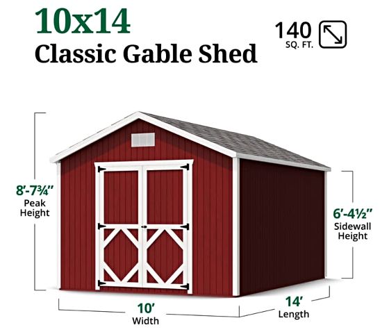 Little Cottage Co. 10x14 Classic Gable Shed Measurements