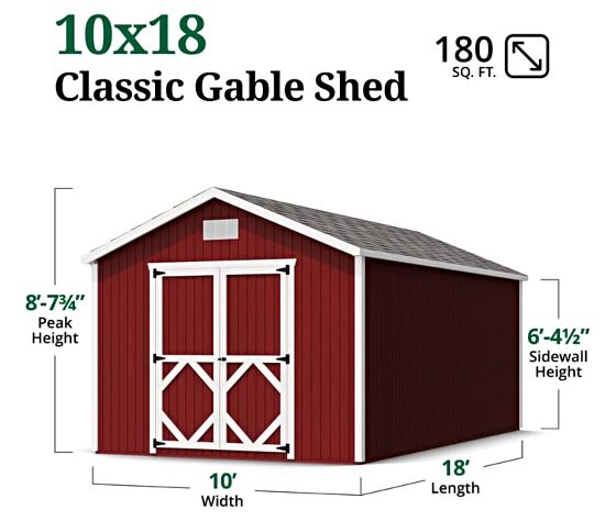 Little Cottage Co. 10x18 Classic Gable Shed Measurements