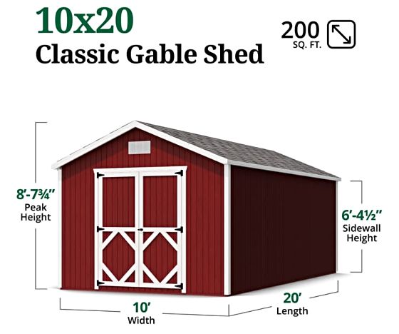 Little Cottage Co. 10x20 Classic Gable Shed Measurements