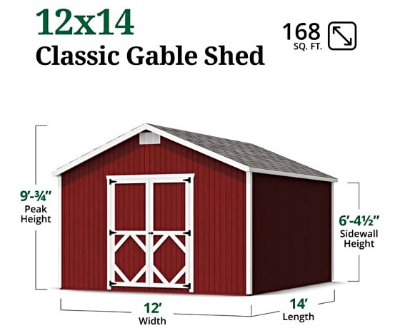 Little Cottage Co. 12x14 Classic Gable Shed Measurements