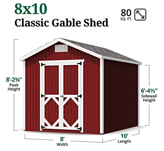 Little Cottage Co. 8x10 Classic Gable Shed Measurements