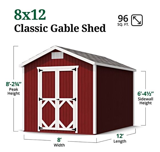 Little Cottage Co. 8x12 Classic Gable Shed Measurements