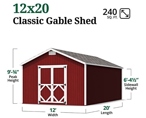 Little Cottage Co. 12x20 Classic Gable Shed Measurements