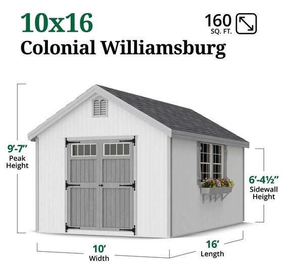 Little Cottage Colonial Williamsburg Shed - Dimensions