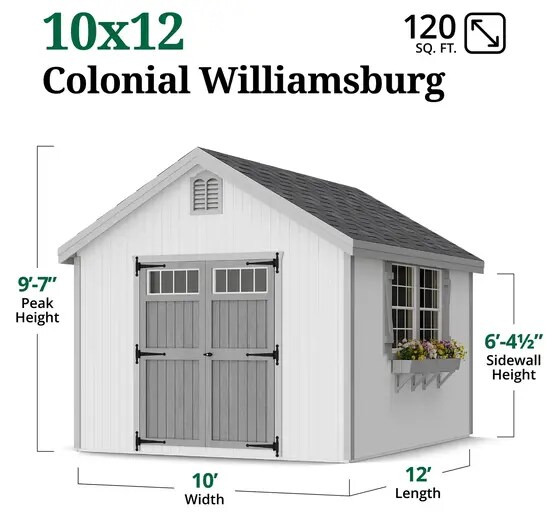 Little Cottage Colonial Williamsburg Shed - Dimensions