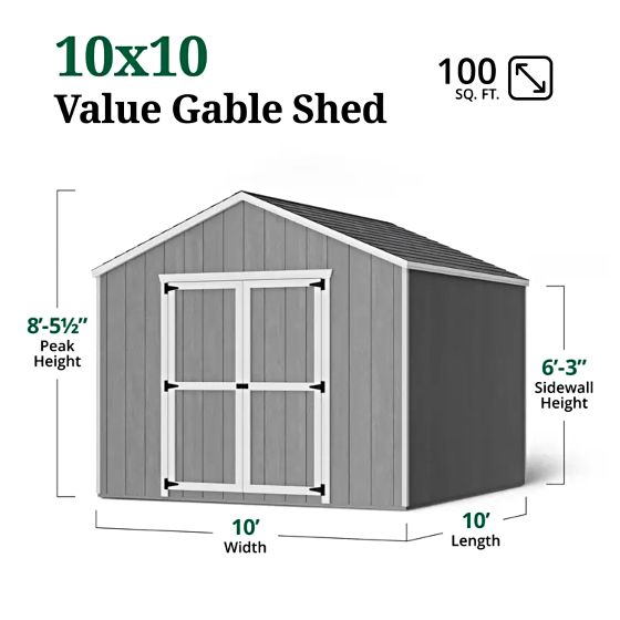 Little Cottage Co. 10x10 Value Gable Shed Measurements