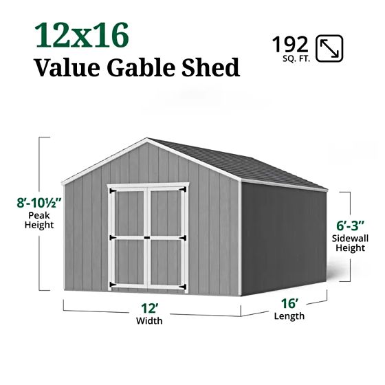 Little Cottage Co. 12x16 Value Gable Shed Measurements
