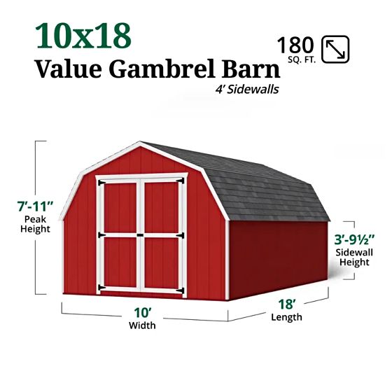 Little Cottage Co. 10x18 Value Gambrel Barn Measurements