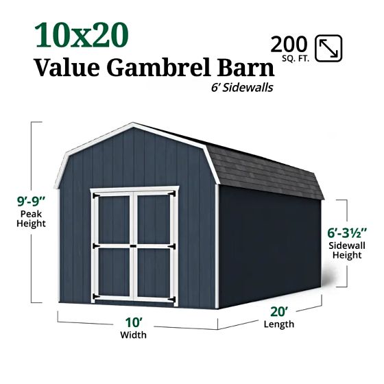 Little Cottage Co. 10x20 Value Gambrel Barn w/ 6' Sidewall Measurements