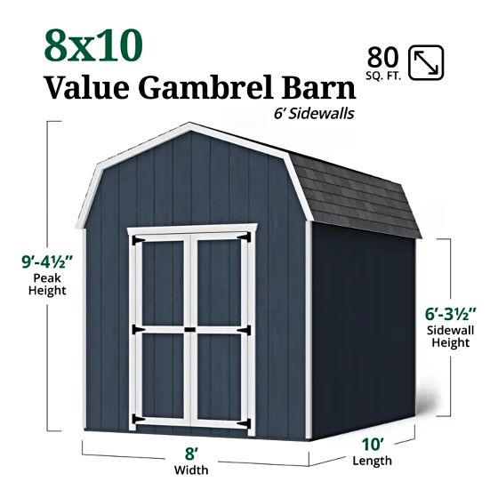 Little Cottage Co. 8x10 Value Gambrel Barn w/ 6' Sidewall Measurements