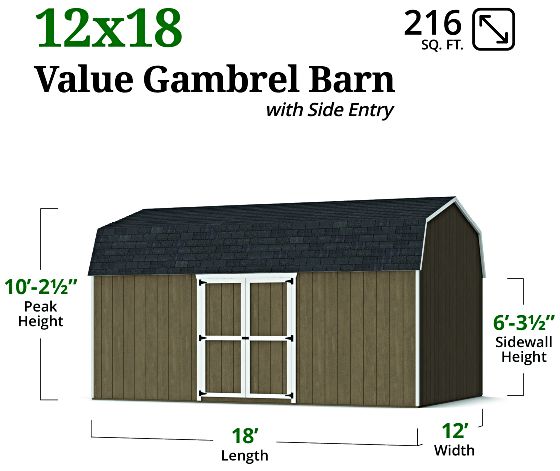 Value Gambrel 6' Barn Shed - Measurements