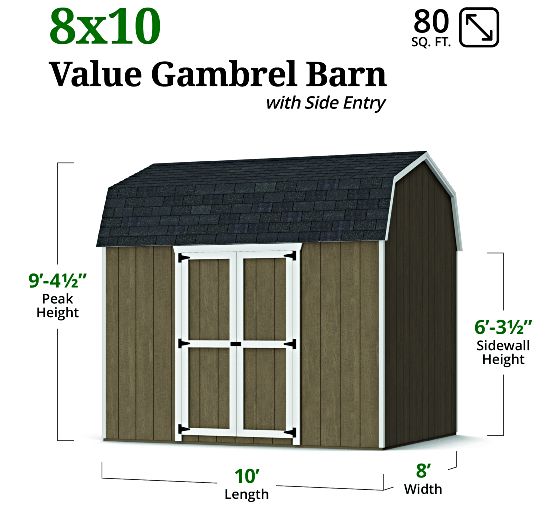 Value Gambrel 6' Barn Shed - Measurements