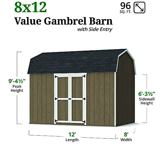 Value Gambrel 6' Barn Shed - Measurements