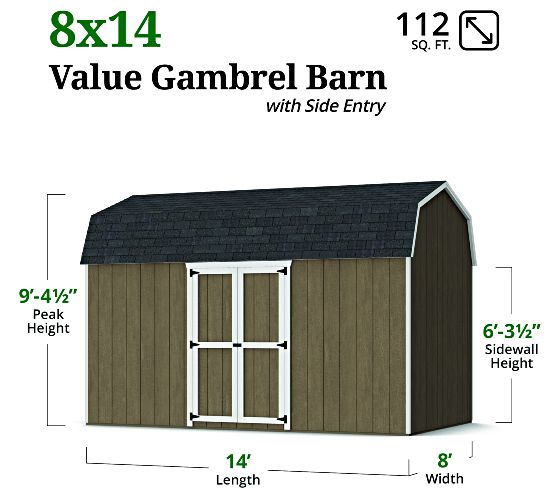 Value Gambrel 6' Barn Shed - Measurements