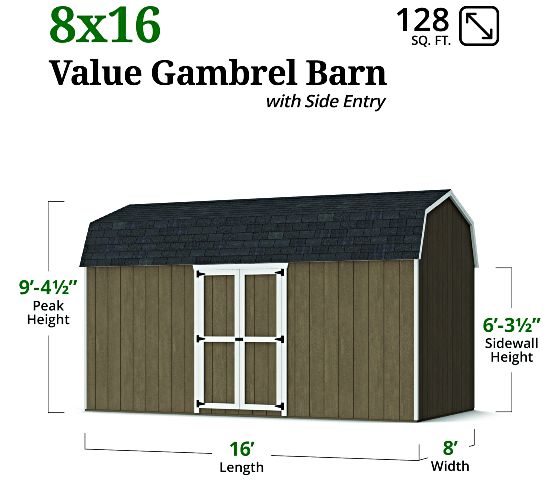 Value Gambrel 6' Barn Shed - Measurements