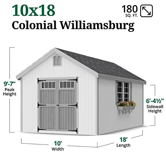 Little Cottage Colonial Williamsburg Shed - Dimensions