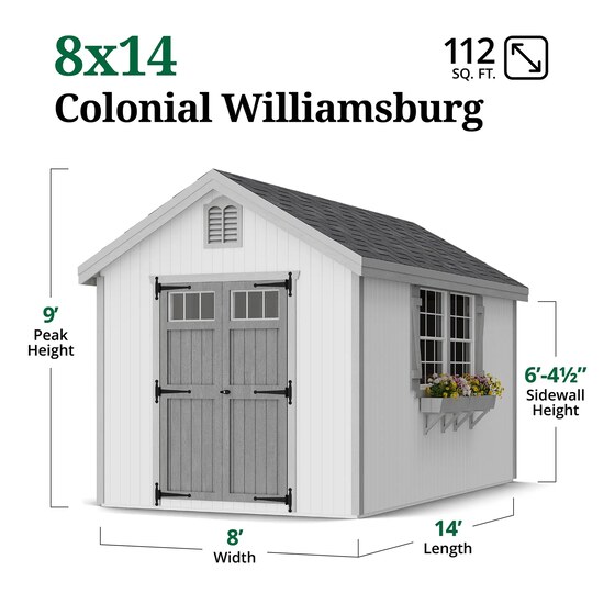 Little Cottage Colonial Williamsburg Shed - Dimensions
