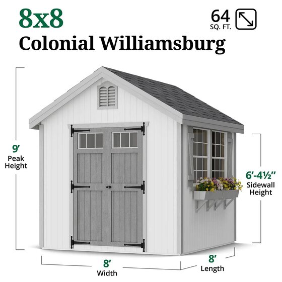 Little Cottage Colonial Williamsburg Shed - Dimensions