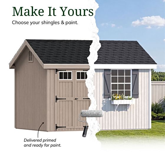 Customize your Colonial Pinehurst Shed with your choice of paint and shingles (sold separately).