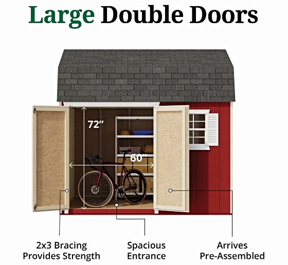 Pre-Assembled Double Doors with Metal Latch & 2x3 Bracing