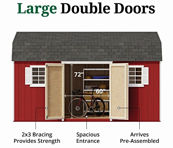 Pre-Assembled Double Doors with Metal Latch & 2x3 Bracing