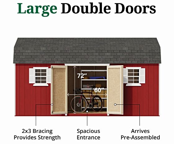 Pre-Assembled Double Doors with Metal Latch & 2x3 Bracing