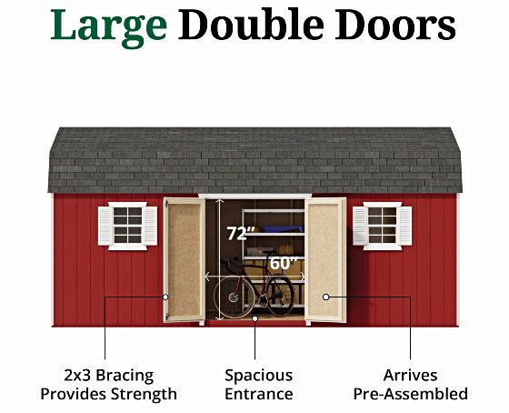 Pre-Assembled Double Doors with Metal Latch & 2x3 Bracing