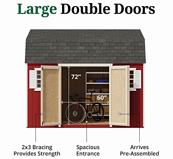 Pre-Assembled Double Doors with Metal Latch & 2x3 Bracing