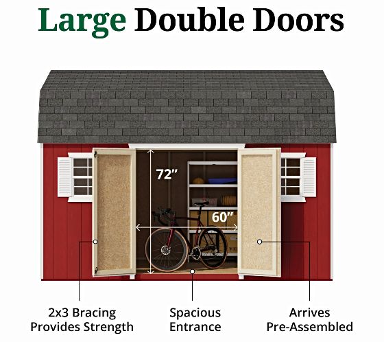 Pre-Assembled Double Doors with Metal Latch & 2x3 Bracing