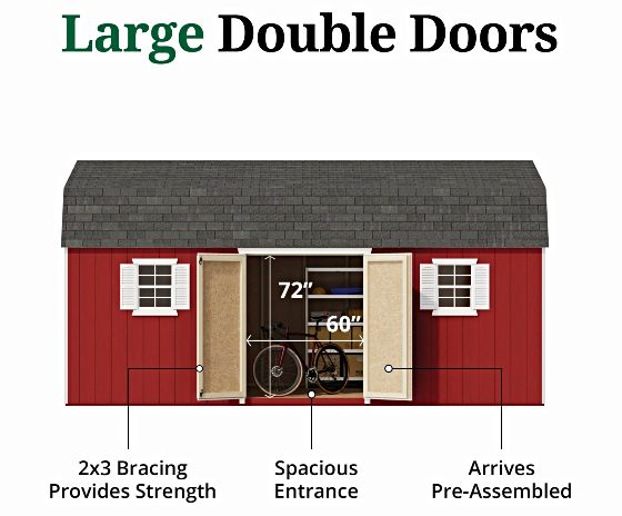 Pre-Assembled Double Doors with Metal Latch & 2x3 Bracing