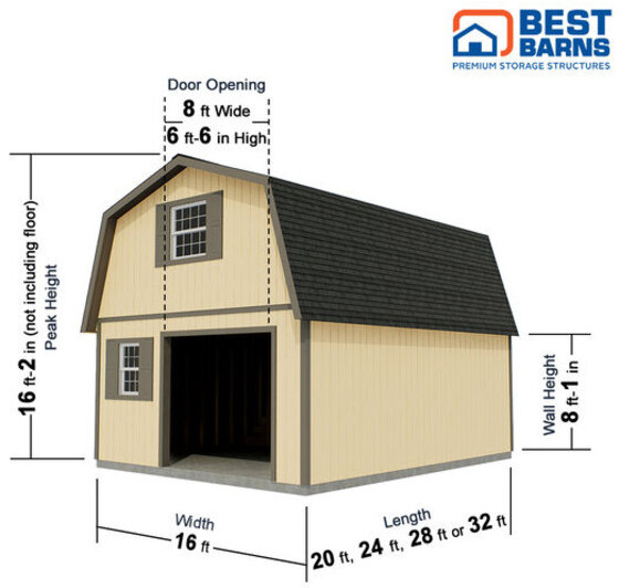 Maker's Loft XL Garage shed Measurement Diagram
