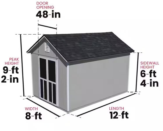 Handy Home 8x12 Meridian Shed Measurements Diagram