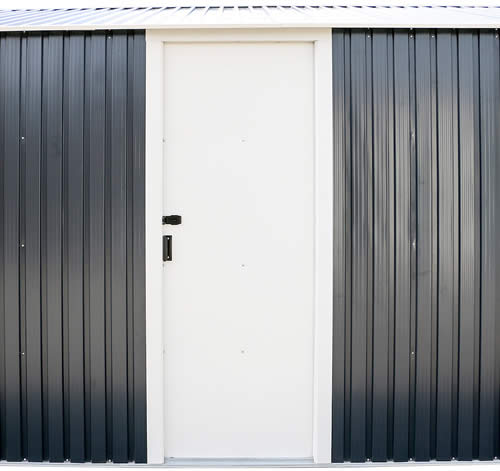 DuraMax 12x32 Dark Gray Steel Garage - side door is pad lockable