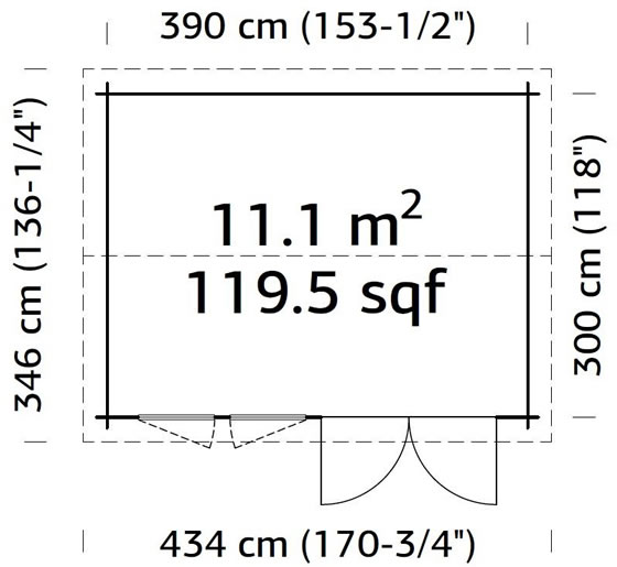 Palmako 13x10 Iris Wood Cabin Measurements