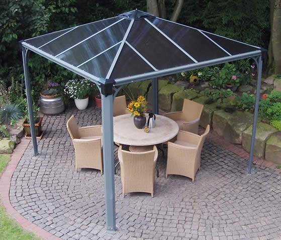 Palram 10x10 Palermo Gazebo Kit 3000 Assembled in Backyard Patio