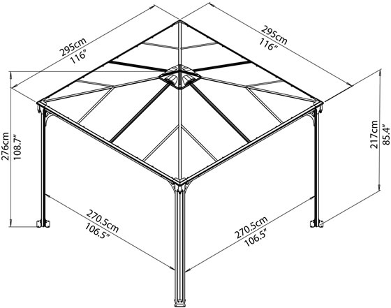 Palram 10x10 Palermo Gazebo Kit 3000 Measurements Diagram