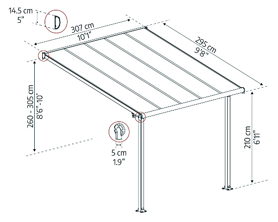 Palram 10x10 Olympia Patio Cover Kit Measurements