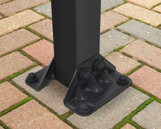 Anchoring legs securely fasten the patio cover to the foundation for added stability.