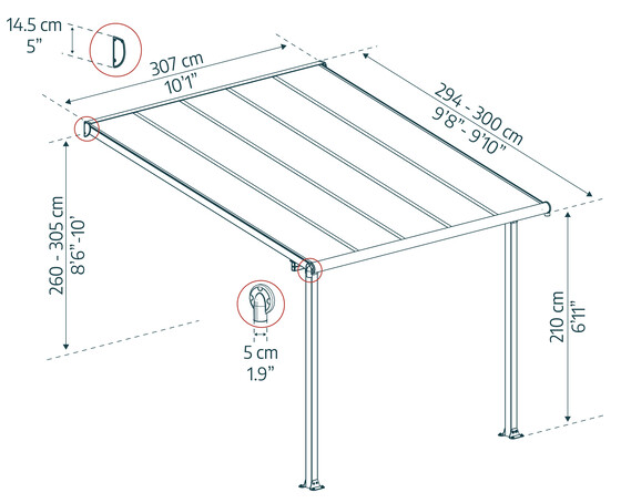Palram 10x10 Olympia Patio Cover Kit - Dimensions