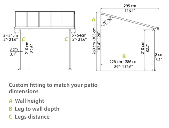 Olympia Patio Cover Adjustable pole-positioning