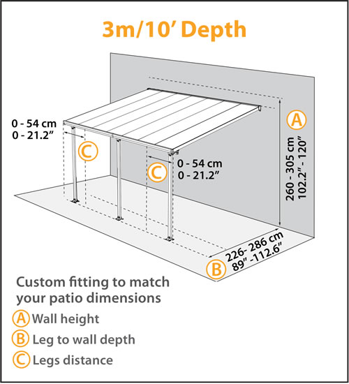 Palram 10x18 Feria Gray Patio Cover Kit HG9418 Measurements