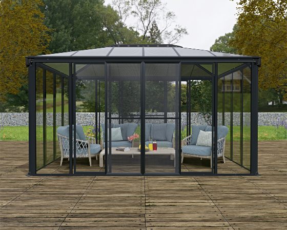 The Ledro Enclosed Gazebo Assembled Outside Gives Value and Beauty To Your Home!