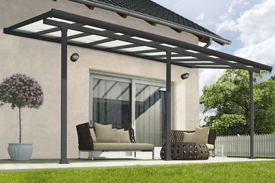 Palram 10x18 Feria Gray Patio Cover Kit HG9418 Assembled On Backyard Patio